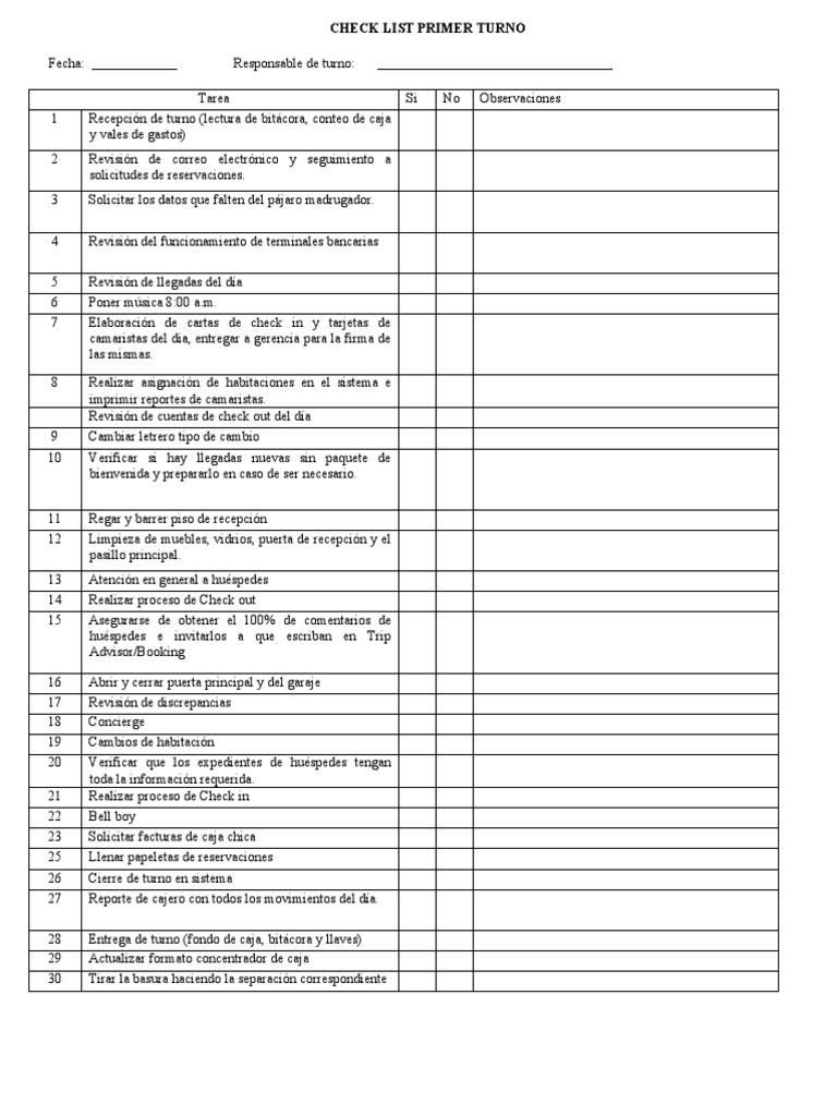 Check List Primer Turno New PDF