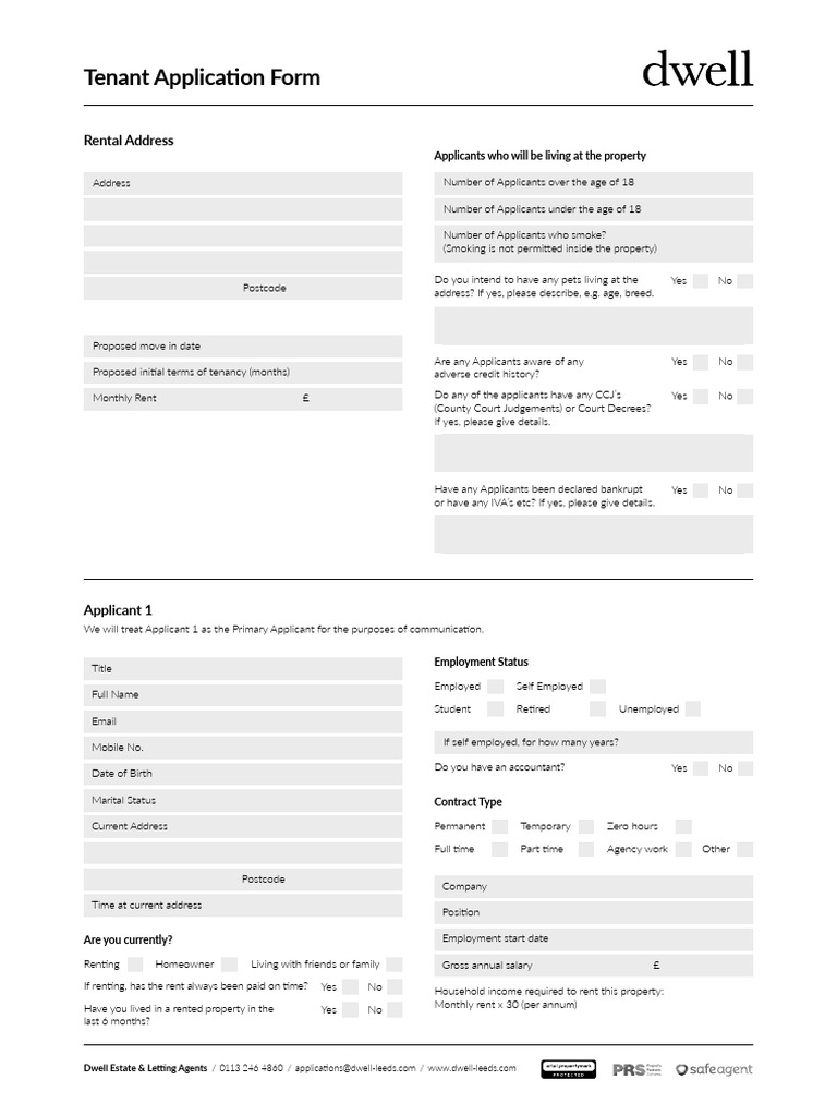 Tenant Application Form Tenant Application Form Tenant Application Form PDF Renting