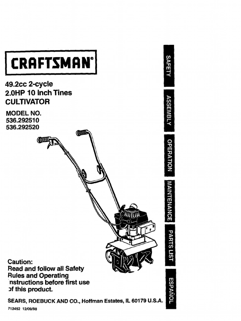 Craftsman Tiller Manual Gasoline Carburetor