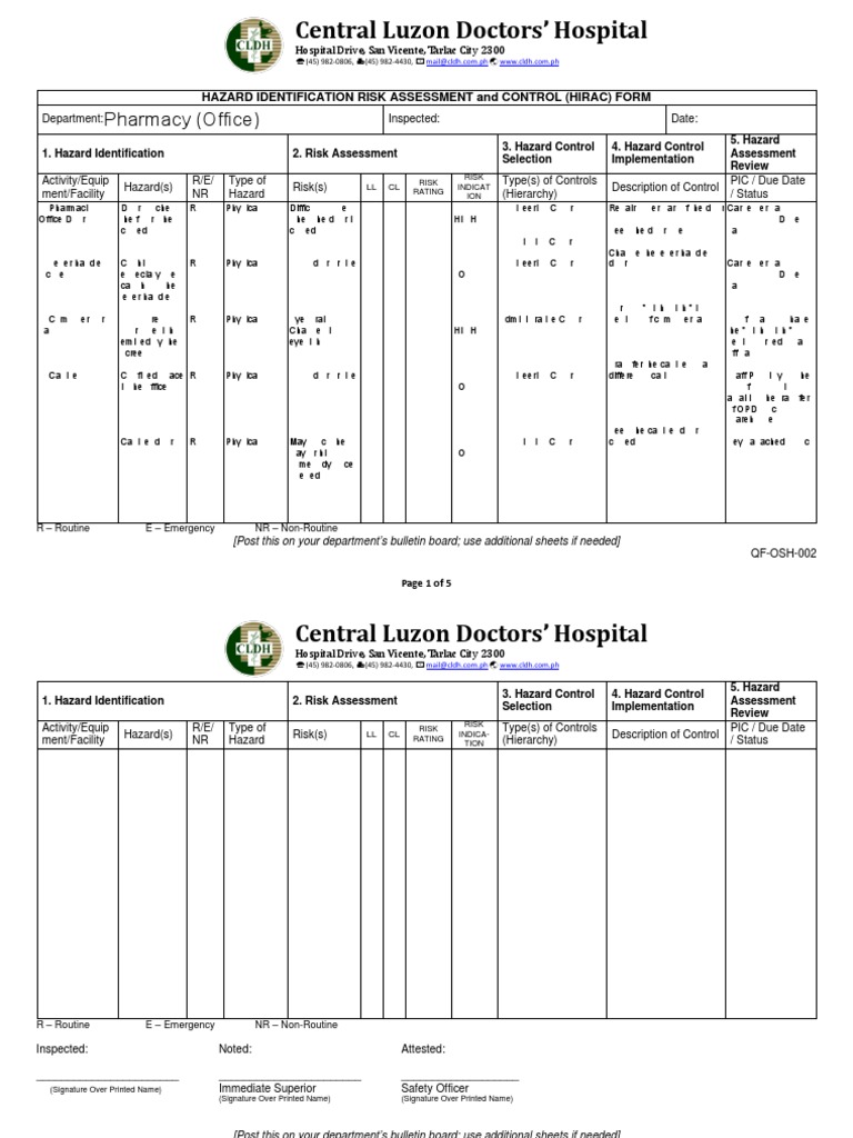 HIRAC Form for Hazard Assessment | PDF | Risk | Risk Assessment