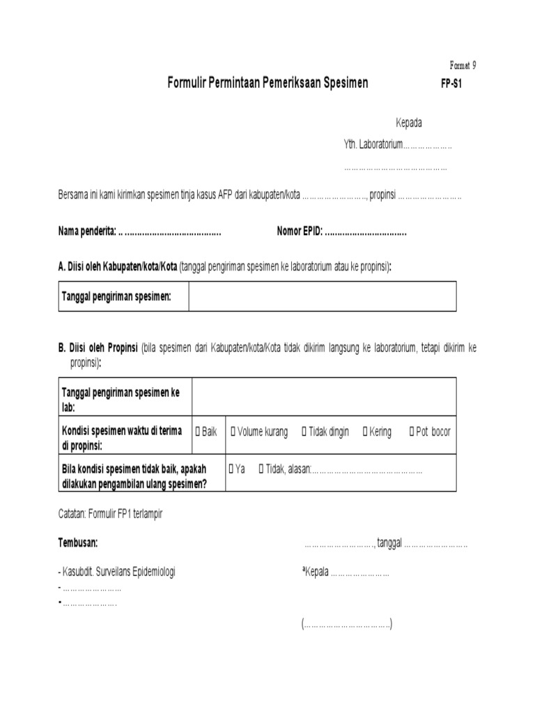 Form Permintaan Pemeriksaan Spesimen AFP | PDF