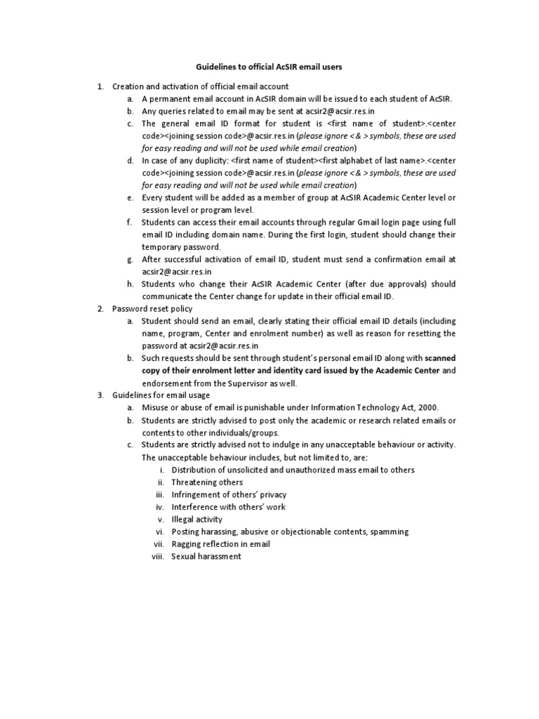 AcSIR Email User Guidelines | PDF | Gmail | Computing