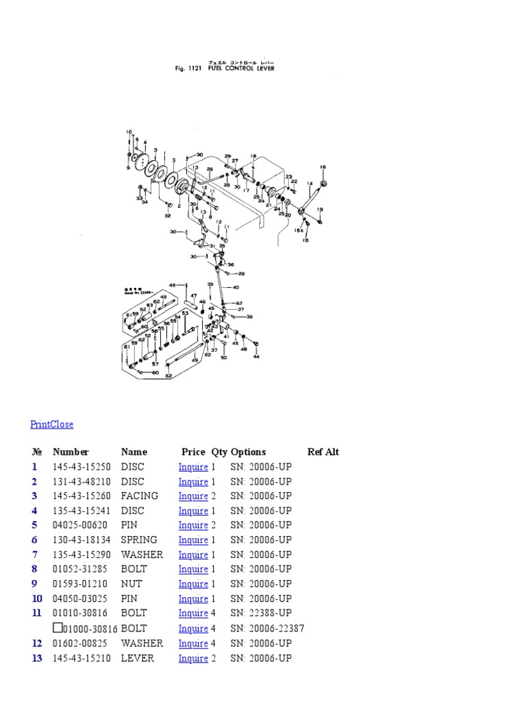Fuel Control Lever Parts List | PDF | Nut (Hardware) | Manufactured Goods