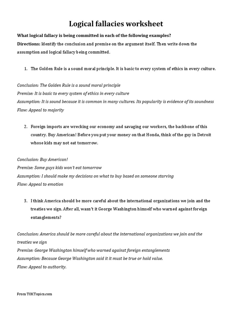 11 Logical Fallacies Worksheet Answers | PDF | Fallacy | Philosophical  Theories