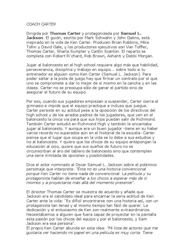 Coach Carter Educación y Baloncesto PDF