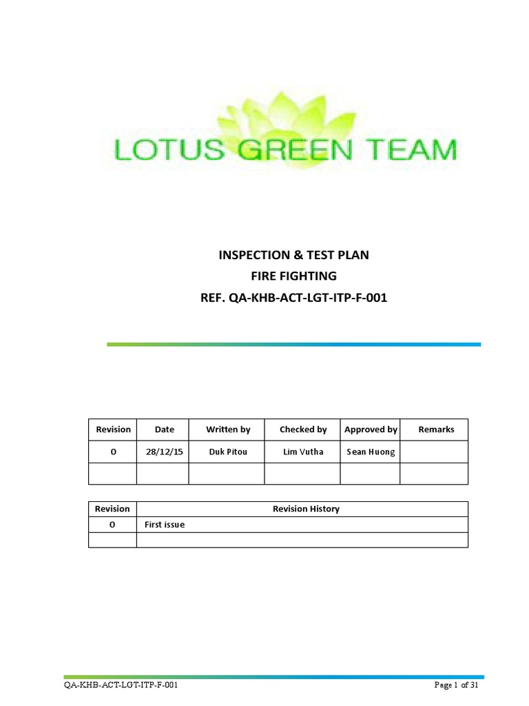 Fire Fighting Inspection & Test Plan | PDF | Specification (Technical ...