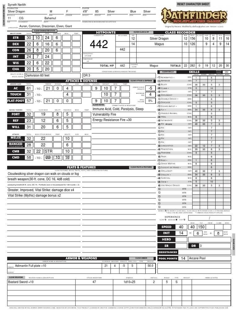 Pathfinder Character Sheet Template | PDF | Gaming | D20 System