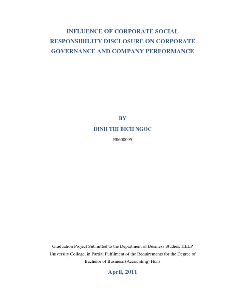 CSR Disclosure's Impact on Governance & Performance | PDF | Corporate ...