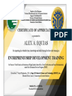 Certificate of Appreciation Entrep Alex Equias