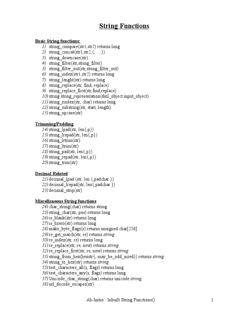 String Functions in Abintio | PDF | String (Computer Science) | Regular ...
