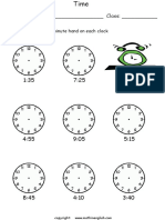 Name: - Class: - : Draw The Hour and Minute Hand On Each Clock