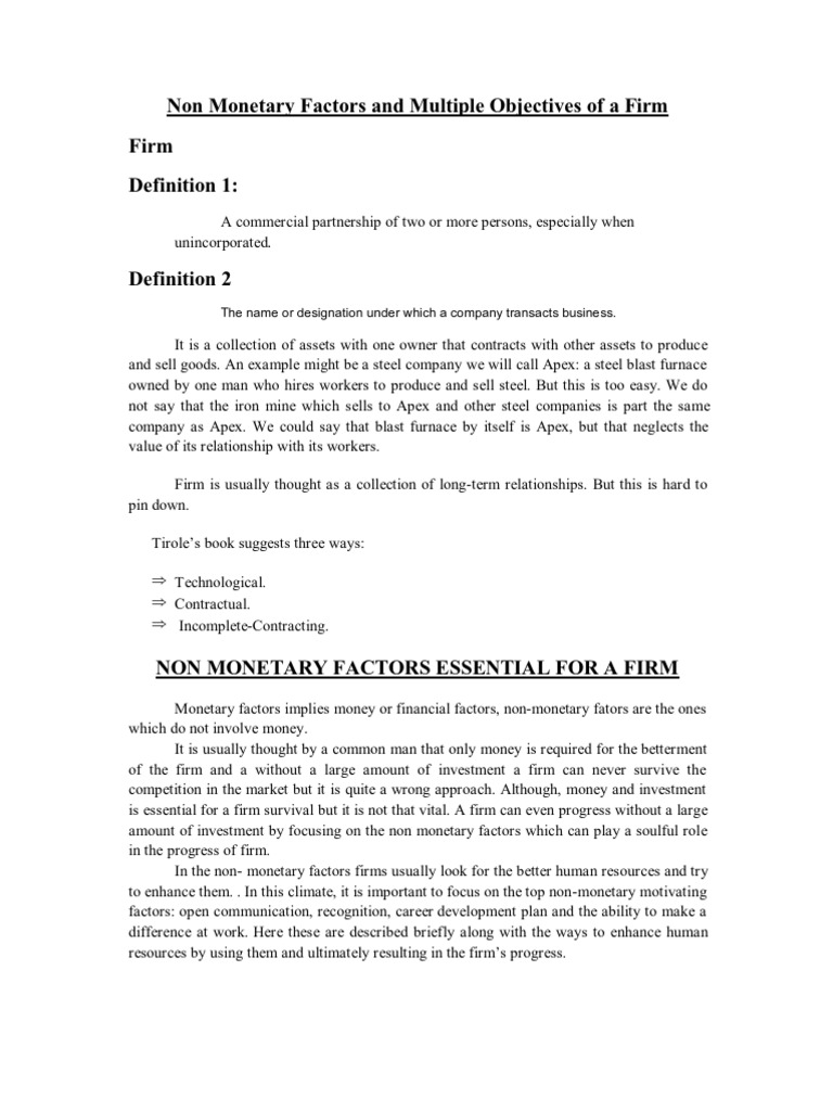 Non Monetary Goals Examples