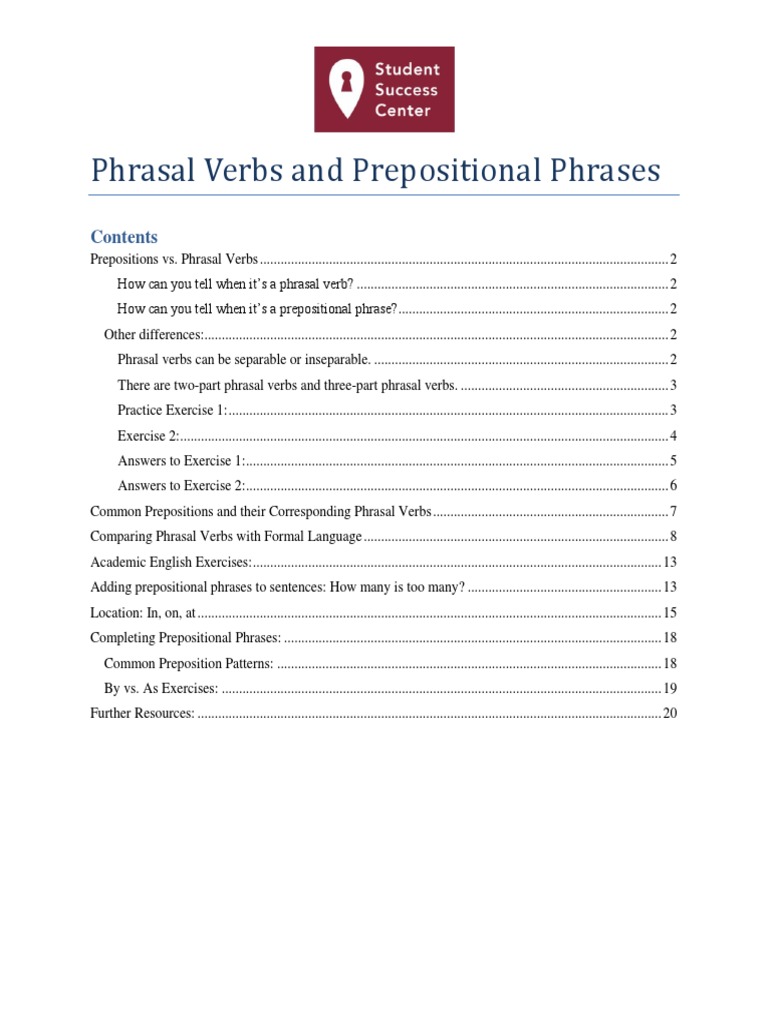 Phrasal Verbs and Prepositional Phrases | PDF | Phrase | Preposition ...