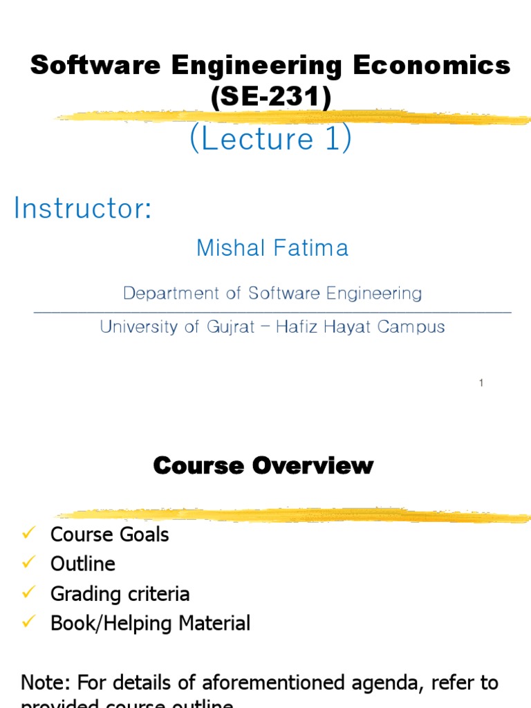 Software Engineering Economics (SE-231) : (Lecture 1) | PDF
