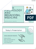 Health Psychology AND Behavioral Medicine: Today's Presentation