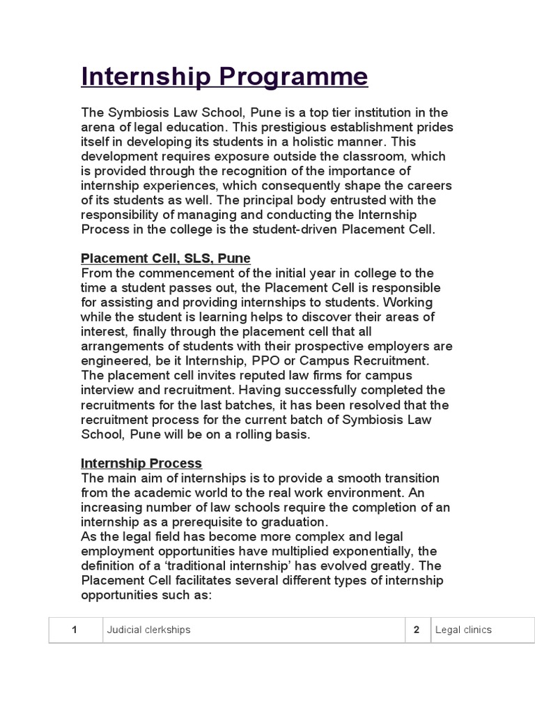 Internship Programme: Placement Cell, SLS, Pune | PDF | Internship ...
