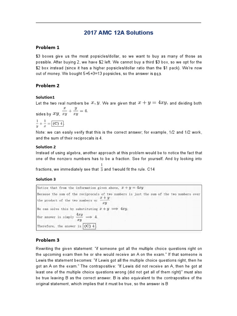 2017 AMC 12 A Solutions PDF Sphere Triangle