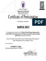 Certificate of Participation: Sample Only