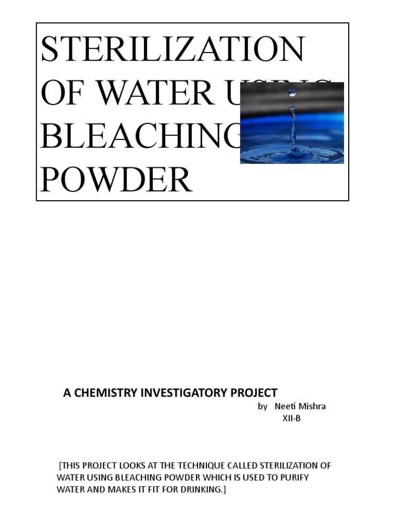 Sterilization of Water Using Bleaching Powder PDF Water