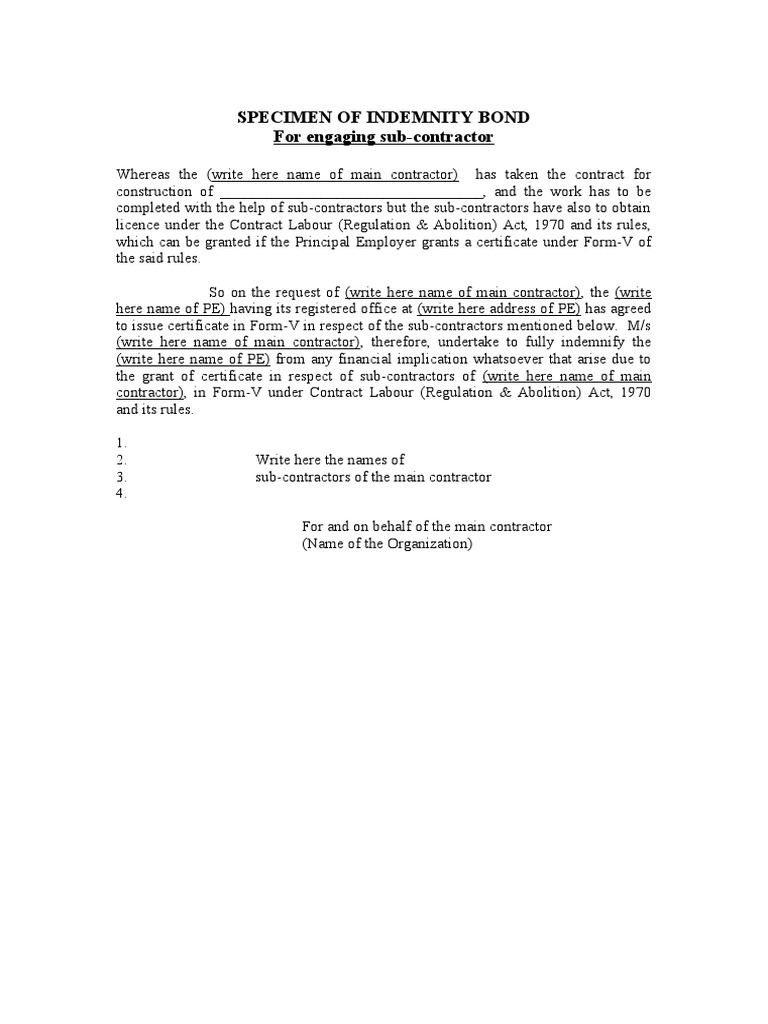 Specimen of Indemnity Bond PDF Indemnity Economies