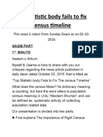 Top Statistic Body Fails To Fix Census Timeline: This News Is Taken From Sunday Dawn As On 02-10-2016
