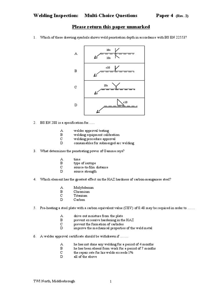 Welding exam questions PDF Construction Welding