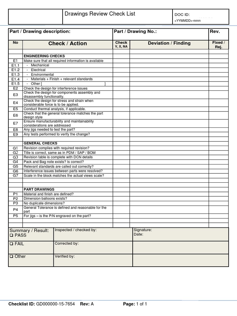 Engineering Drawing Review Checklist | PDF | Technology & Engineering