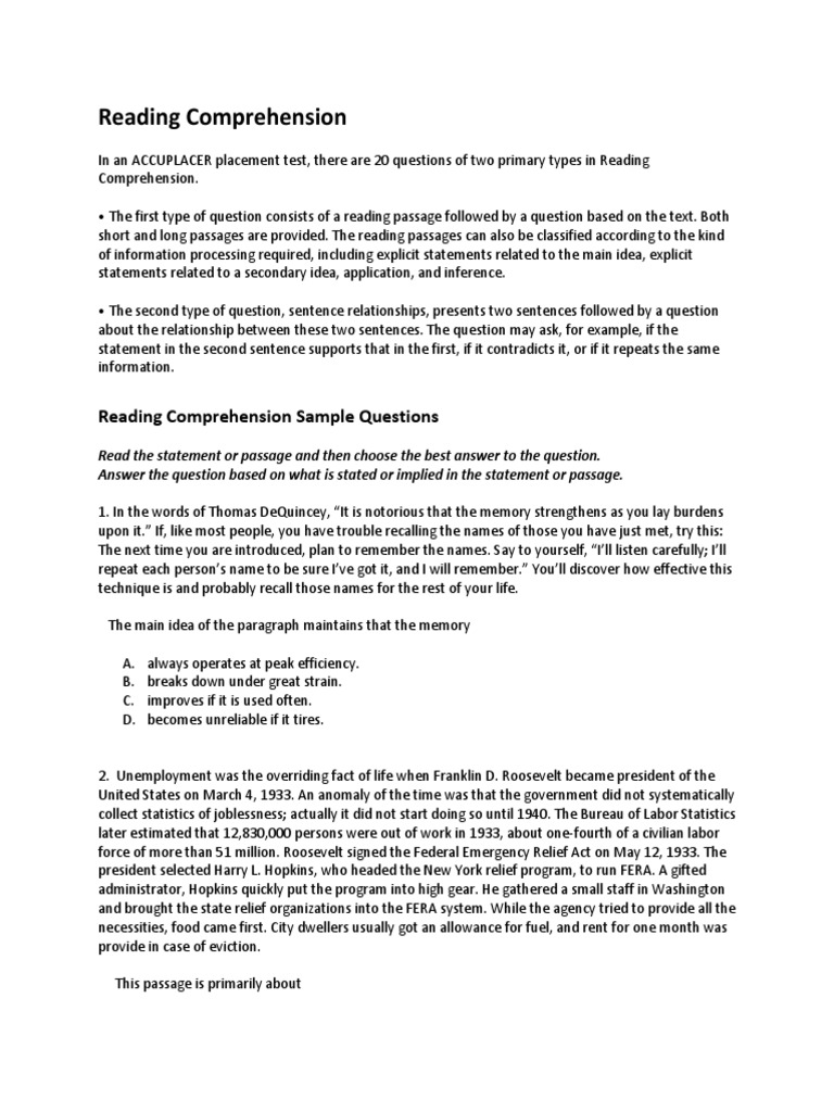 Reading comprehension sample questions pdf reading comprehension