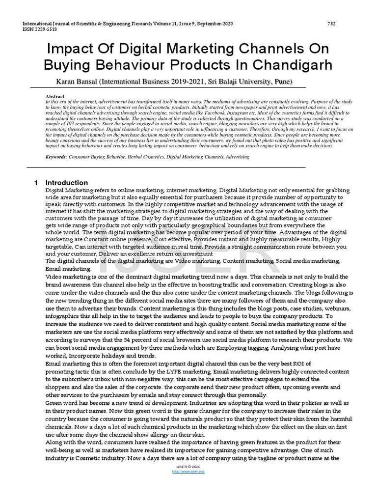 Impact of Digital Marketing Channels On Buying Behaviour Products in ...