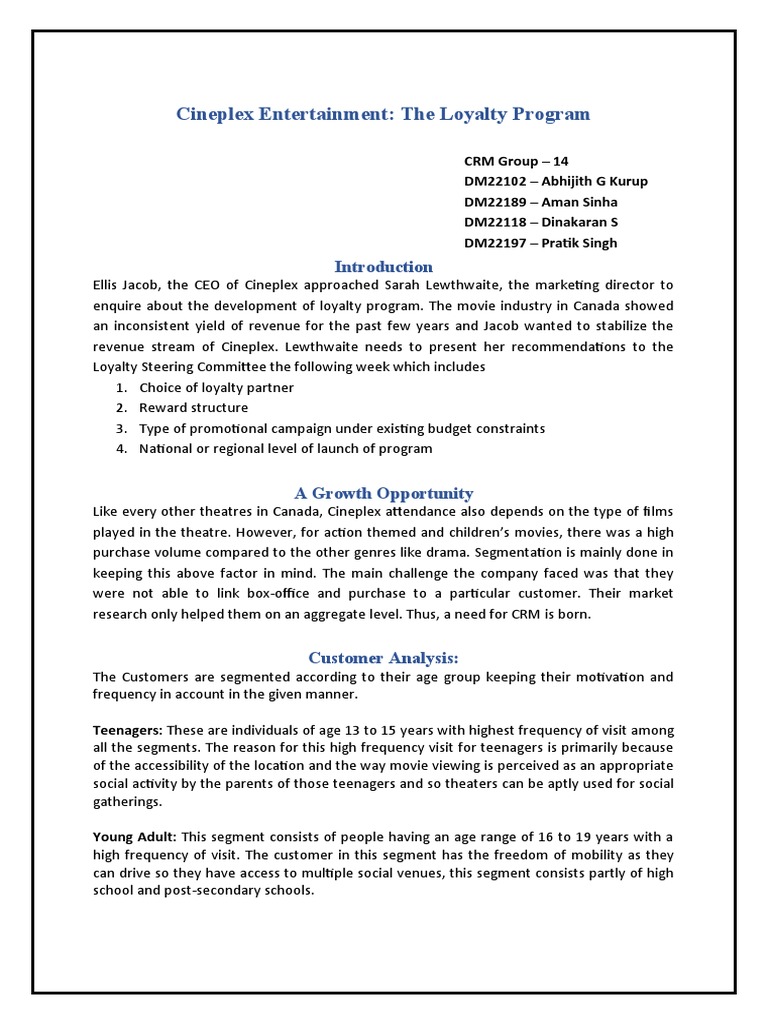 Cineplex Loyalty Program Strategy | PDF | Loyalty Program | Customer ...