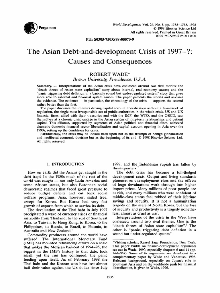 Asian Debt Crisis: Causes and Effects | PDF | 1997 Asian Financial ...