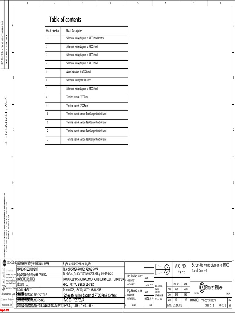 Bharat Bijlee Schematic Wiring Diagram of RTCC Panel Content T/05703