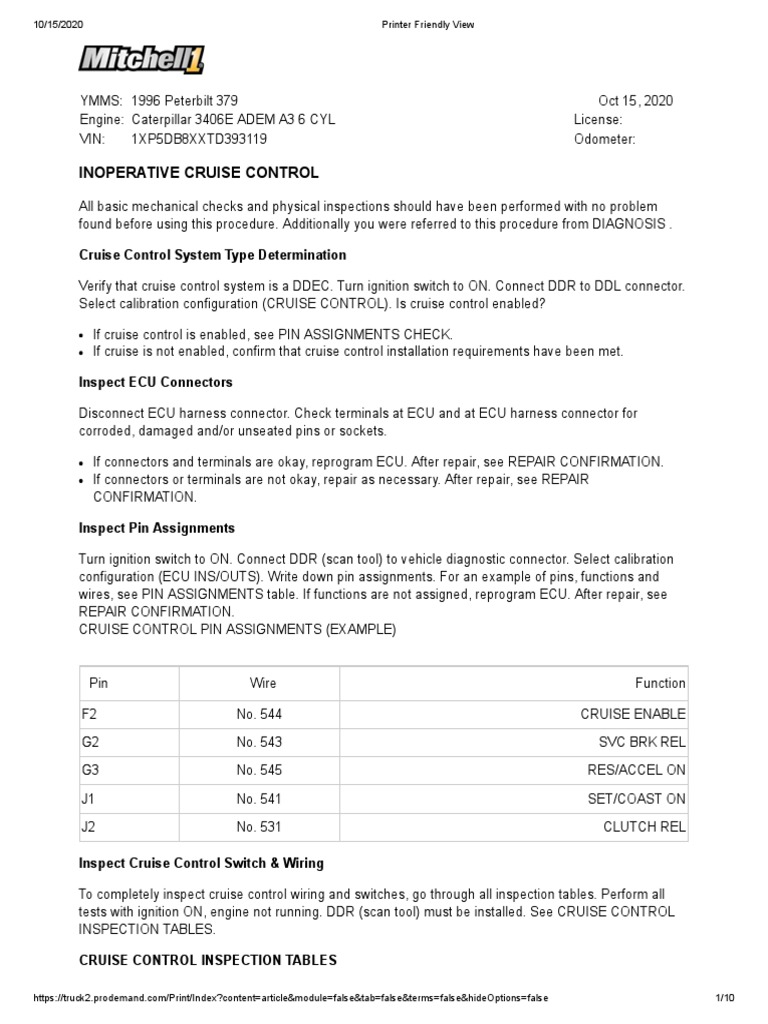 Troubleshooting an Inoperative Cruise Control System on a 1996