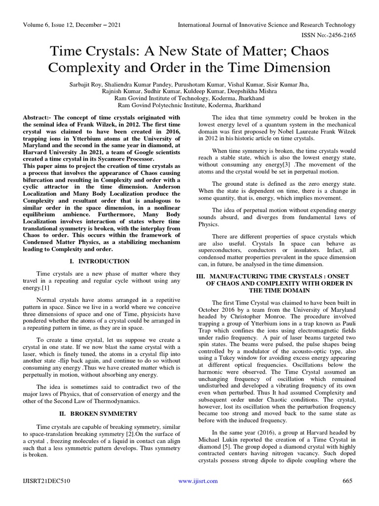 Time Crystals A New State of Matter Chaos Complexity and Order in The Time Dimension PDF