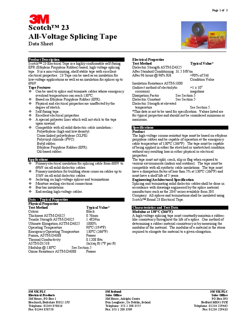 Scotch 23 Tape Data Sheet | Descargar gratis PDF | Insulator ...