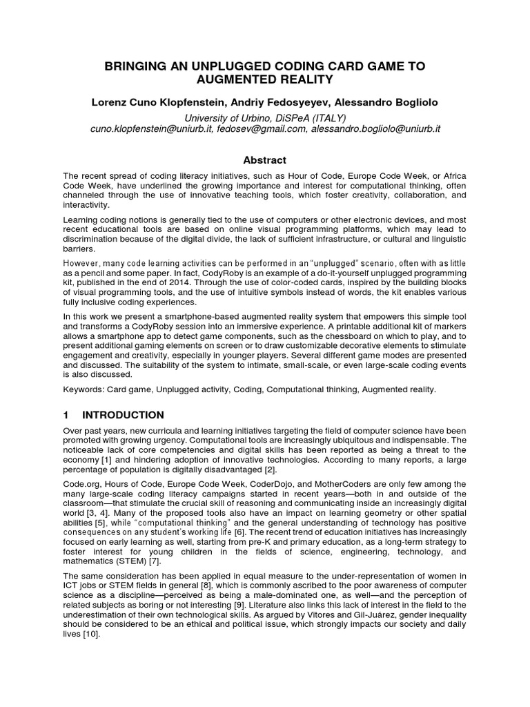 Bringing Coding Education Unplugged: An Augmented Reality System ...