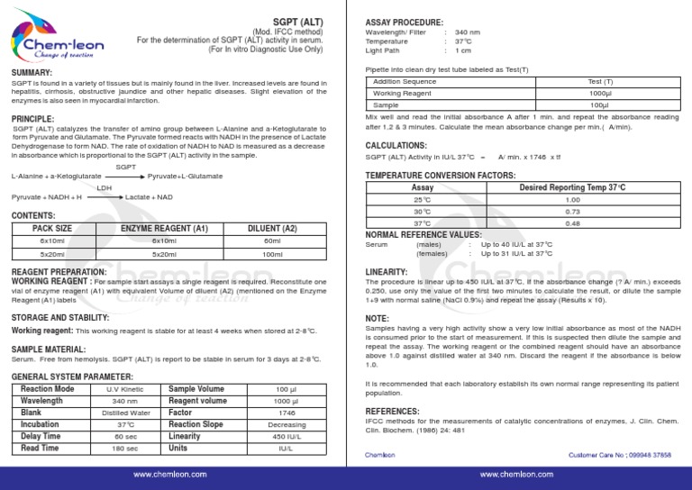 (Mod. IFCC Method) For The Determination of SGPT (ALT) Activity in ...