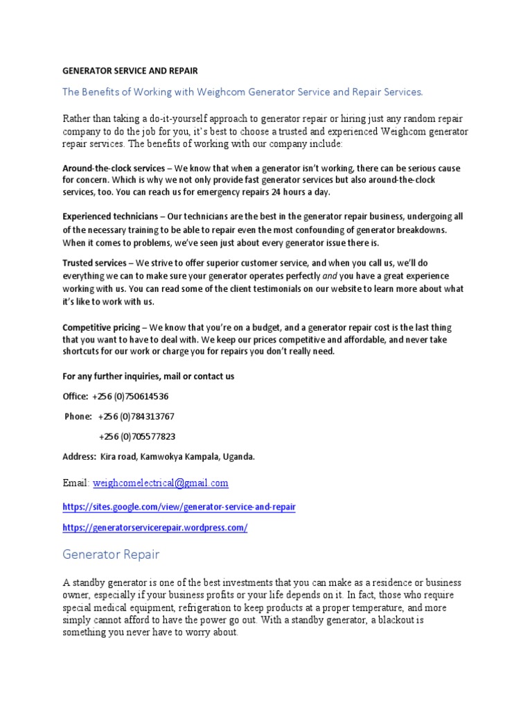 Generator Service 0750614536 | PDF
