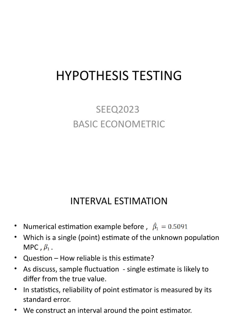 Hypothesis Testing SEEQ2023 Basic Econometric PDF Statistical