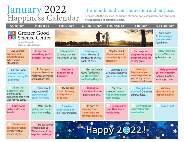 GGSC Happiness Calendar January 2022 PDF Happiness Applied Psychology