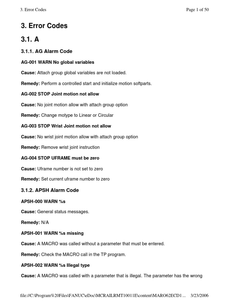FANUC Robot Error Codes Guide | PDF | Menu (Computing) | Input/Output