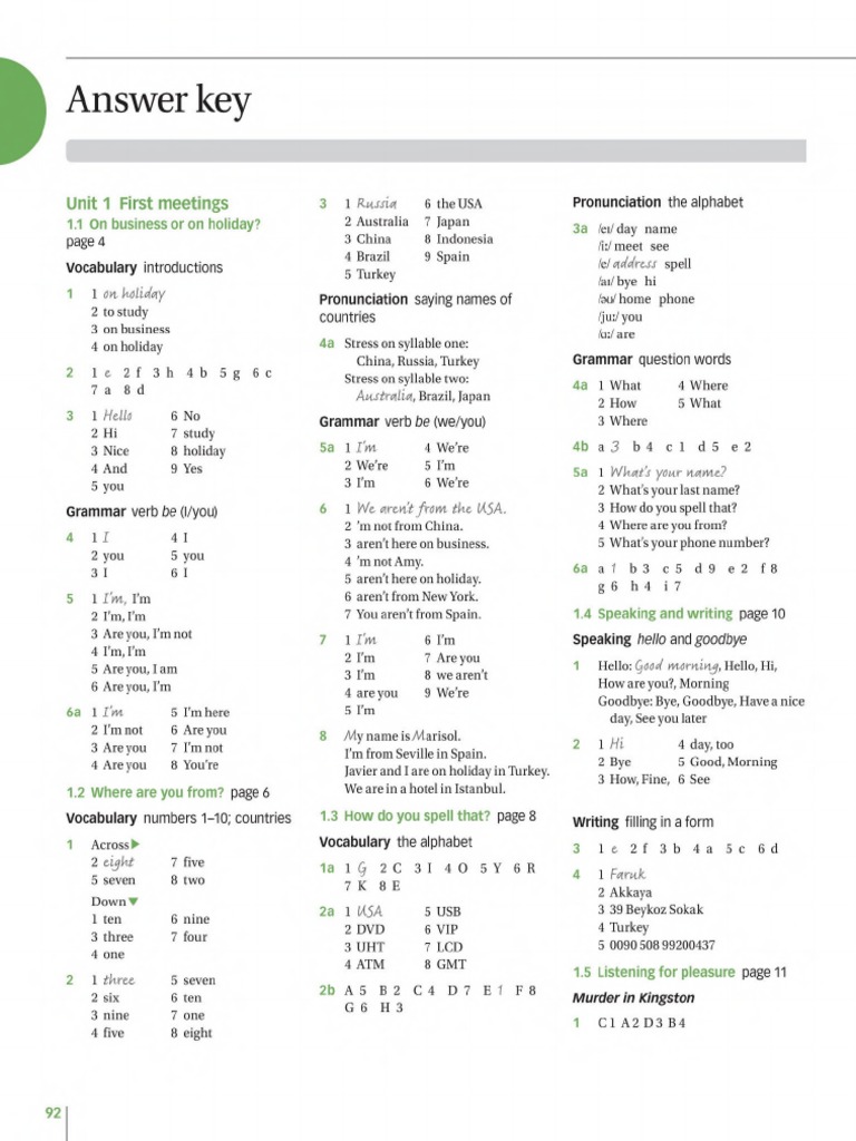Navigate A1 Coursebook Answers | PDF