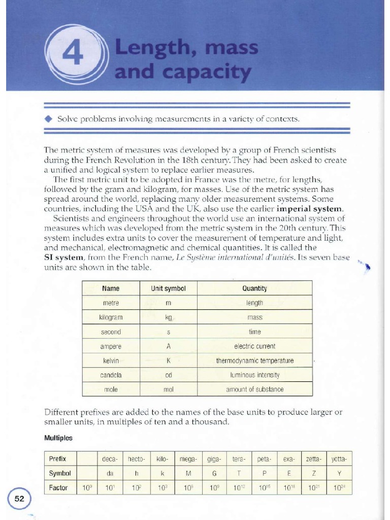 Length, Mass, and Capacity Data | PDF