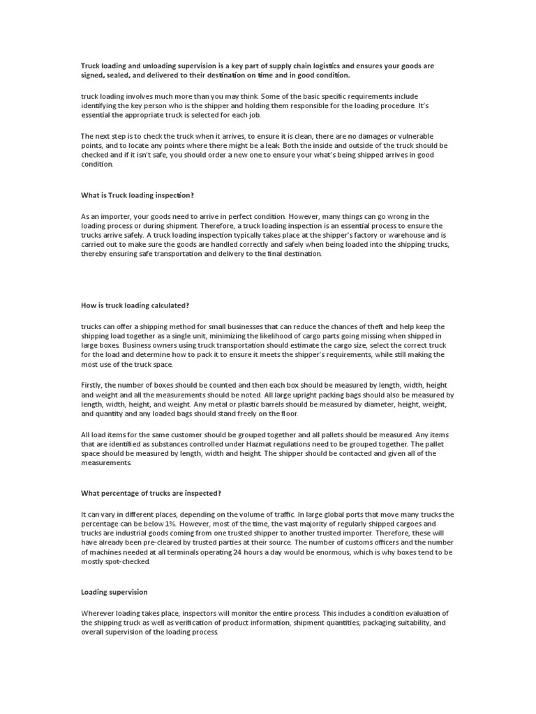 Truck Loading and Unloading Supervision | PDF | Cargo | Freight Transport