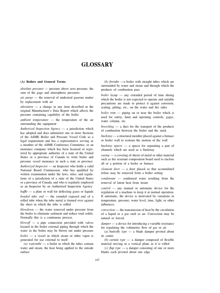 Glossary (A) Boilers and General Terms PDF Combustion Boiler
