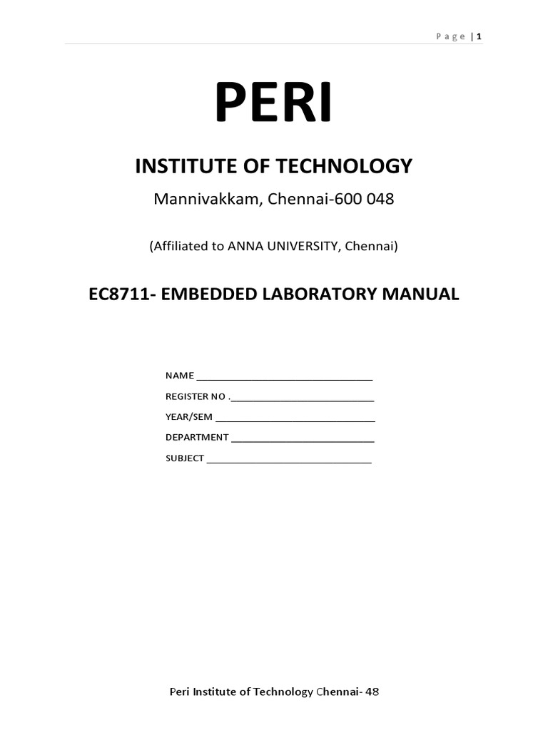 Institute of Technology Ec8711Embedded Laboratory Manual PDF