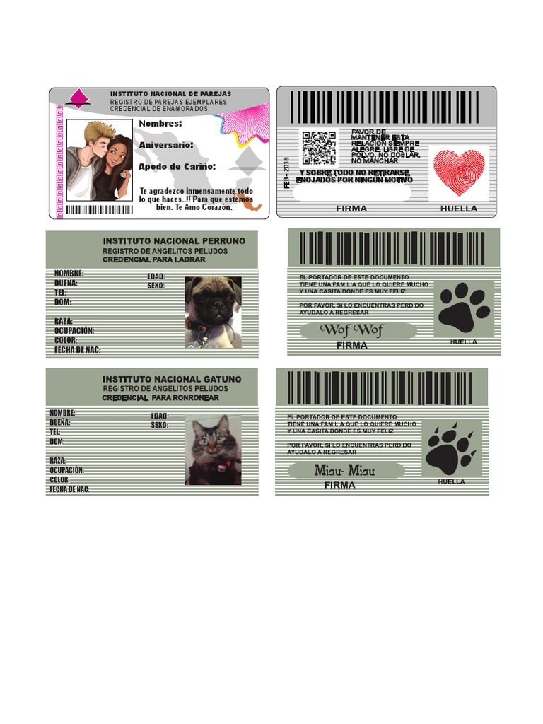 Credencial Enamorados y Mascotas | PDF