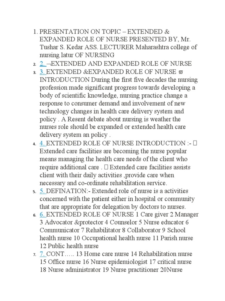Extended and Expanded Roles of Nurses | PDF | Nursing | Palliative Care