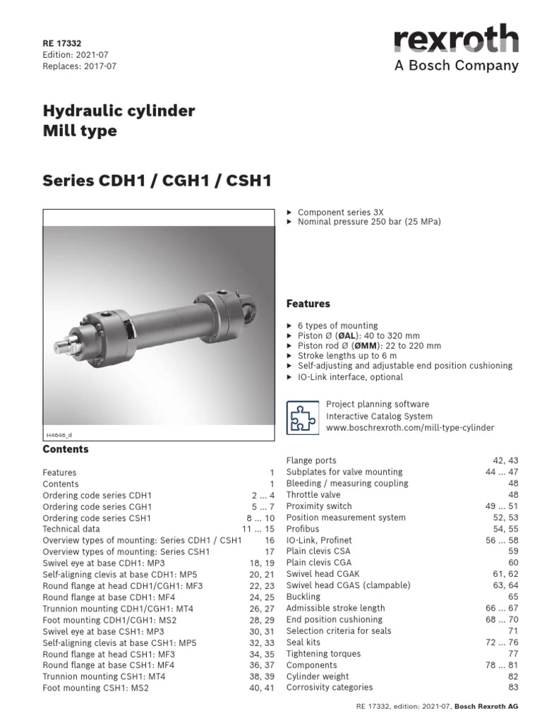 Hydraulic Cylinder Mill Type Series CDH1 / CGH1 / CSH1 RE 17332