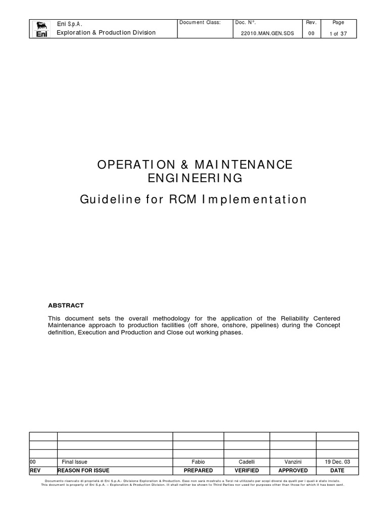 RCM Implementation Guidelines for O&M | PDF | Reliability Engineering ...